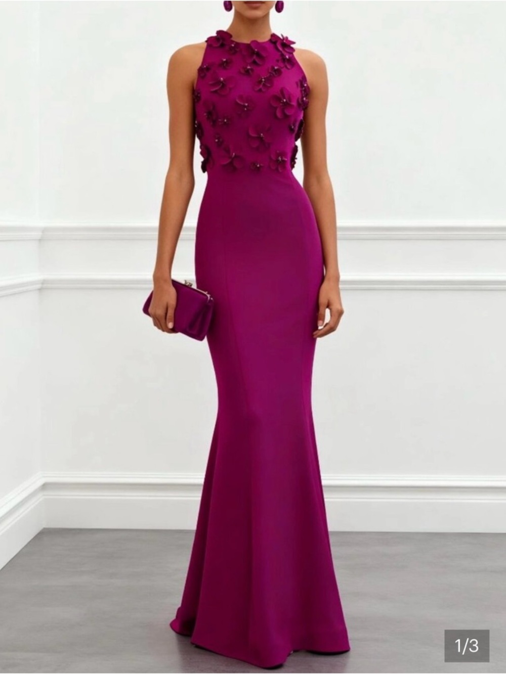 FEHAUTE 3D Floral Crew Neck, Sleeveless Mermaid Style Gown.